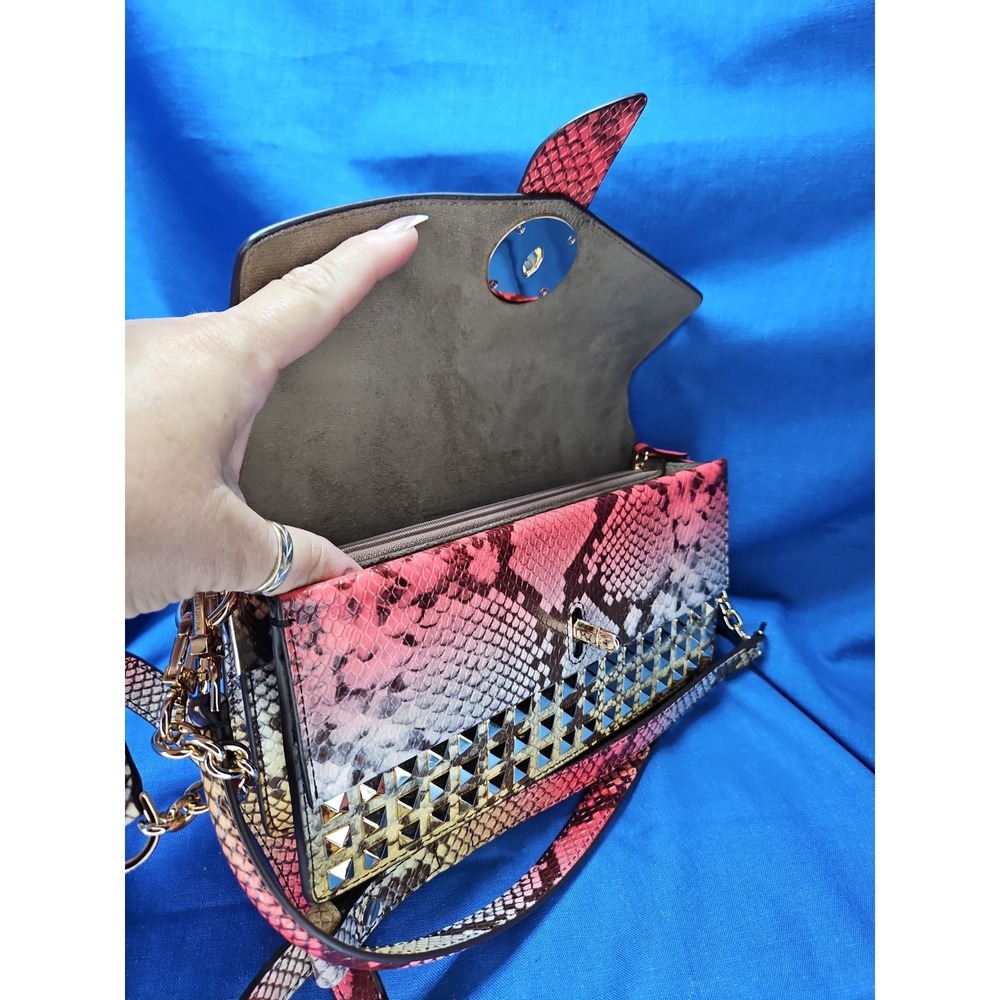 Michael Kors Greenwich Dahlia Studded Snakeskin Purse Ombre Convertible Leather - Picture 12 of 16